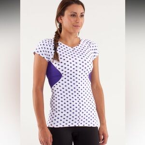 Lululemon Presta Cycling Jersey Sz 12 High Noon Polka Dot White / Bruised Berry